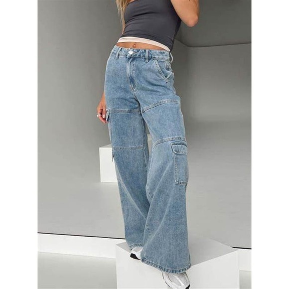Princess Polly Tamba Denim Cargo Jeans Skater High Waist Wide Leg Size 6 NWT - Picture 2 of 6